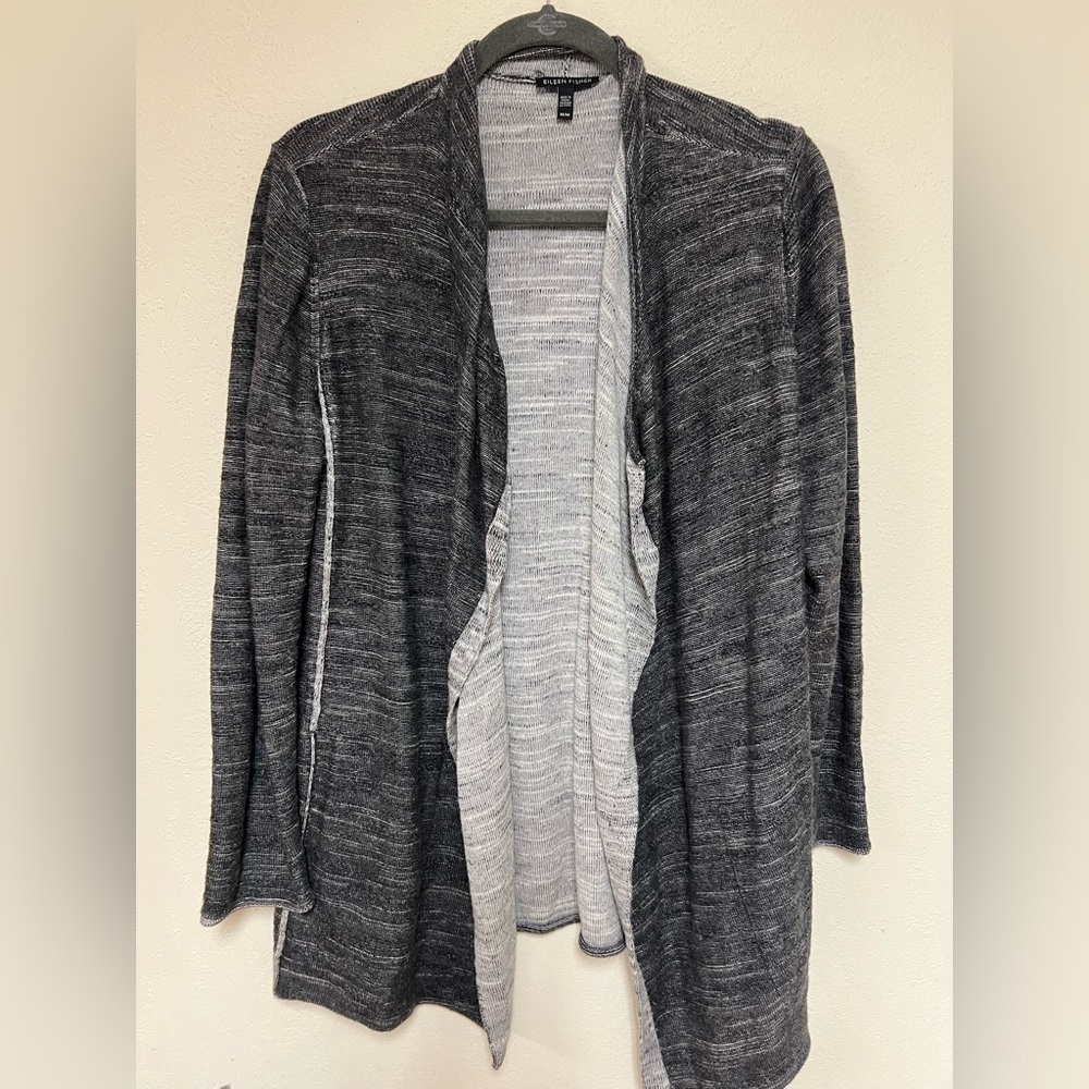 Organic Cotton Plaited Long Cascading Cardigan M